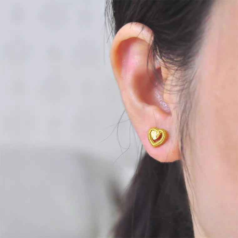 高定版新中式镂空爱心耳钉