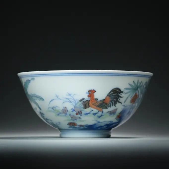 自牧堂斗彩鸡缸杯