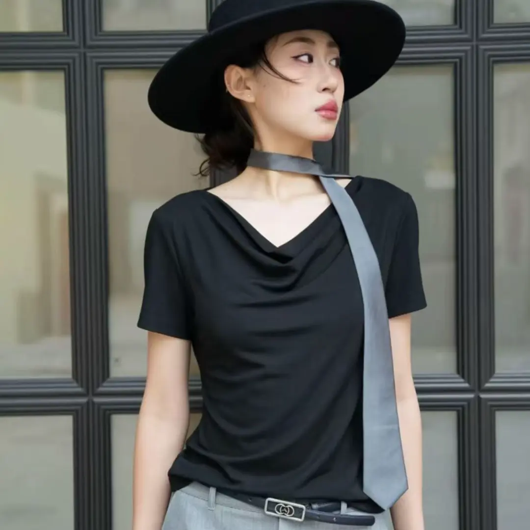 AMASS/阿玛施新款经典气质短袖上衣时尚百搭阿玛时尚泡泡玛特