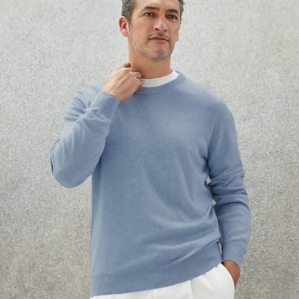 杰家初绒系列100山羊绒针织圆领套衫男士秋冬休闲百搭打底保暖