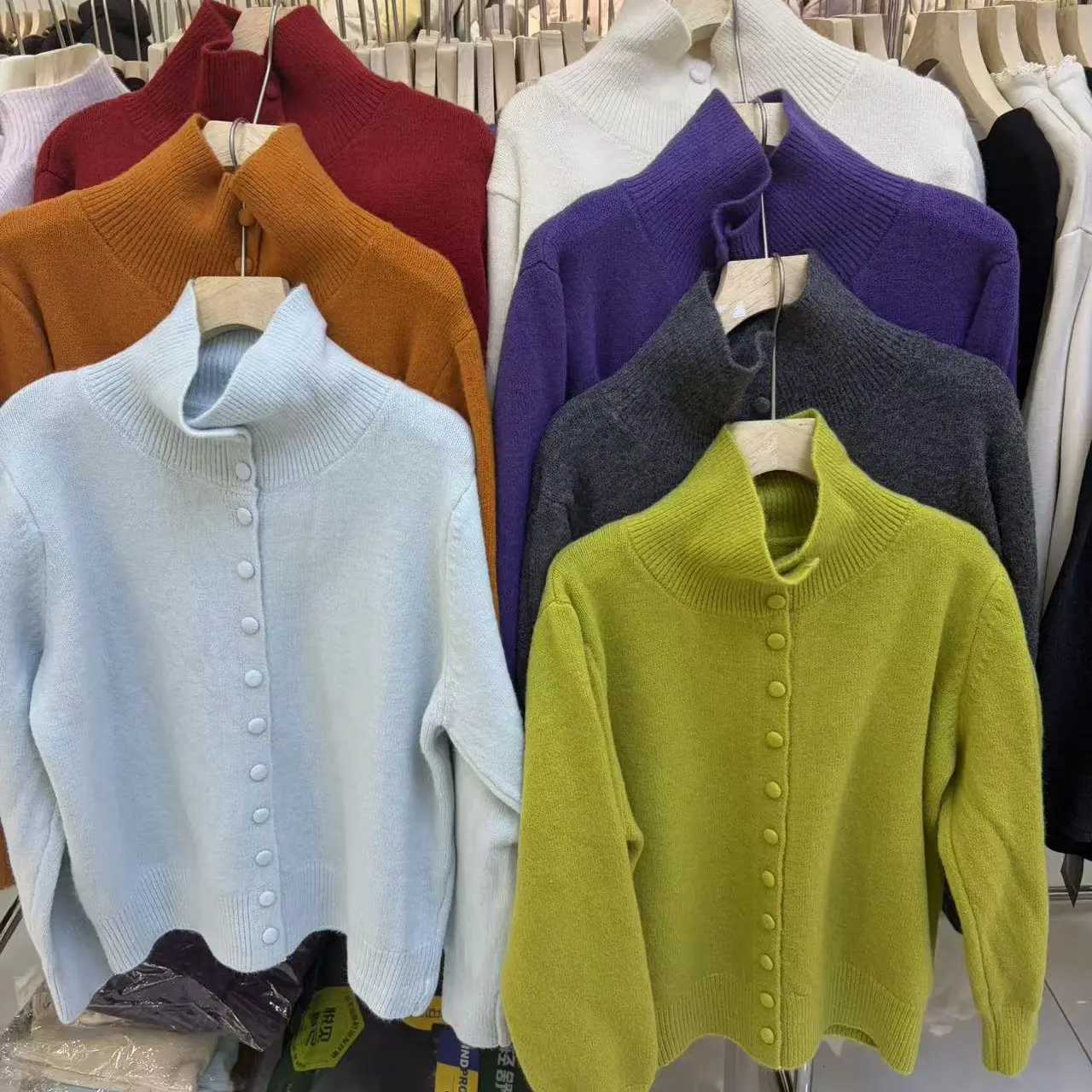 菲玥家秋冬新款韩系高领软糯宽松长袖针织开衫毛衣外套女