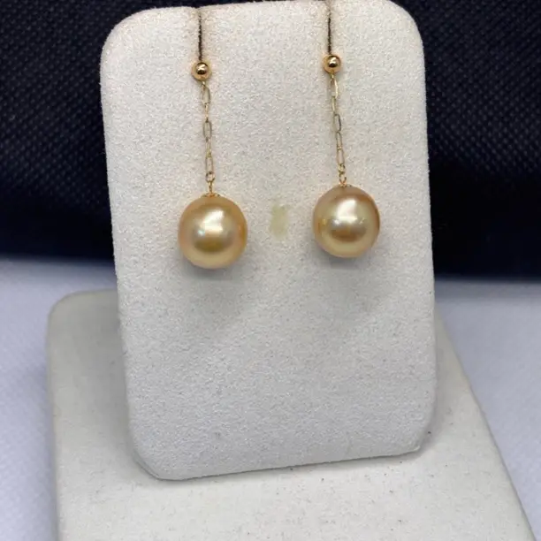 18k金镶嵌南洋金珠耳线11-12mm