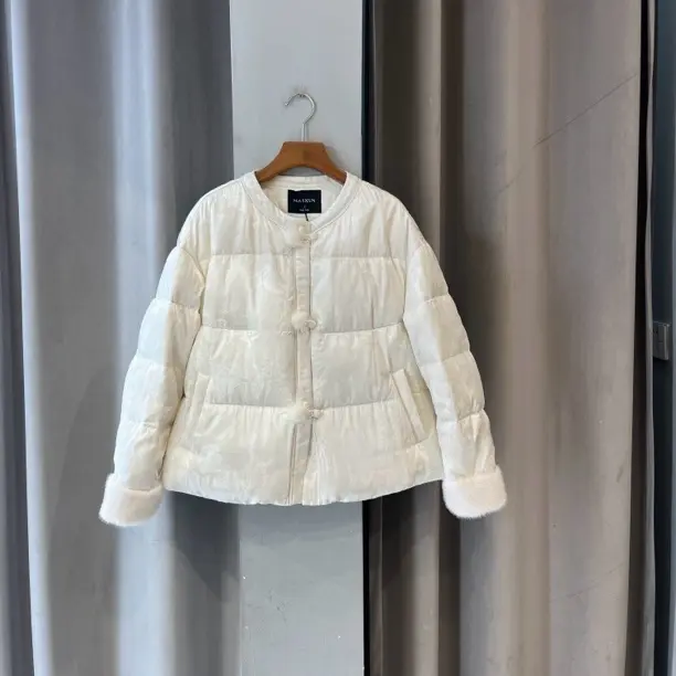 麦寻新中式YRSLS07Y短款冬装盘扣保暖外套白鸭绒时尚百搭提花拼接