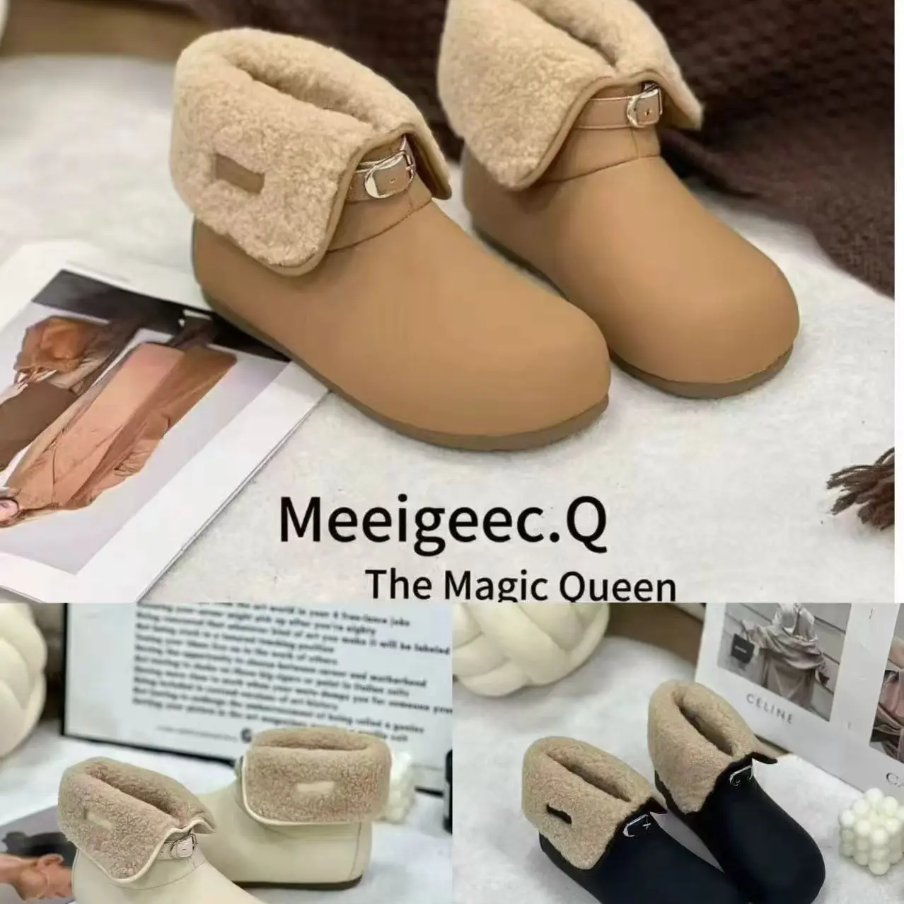 冬季厚底保暖防滑加绒时尚雪地靴短筒两穿韩版百搭棉靴女款