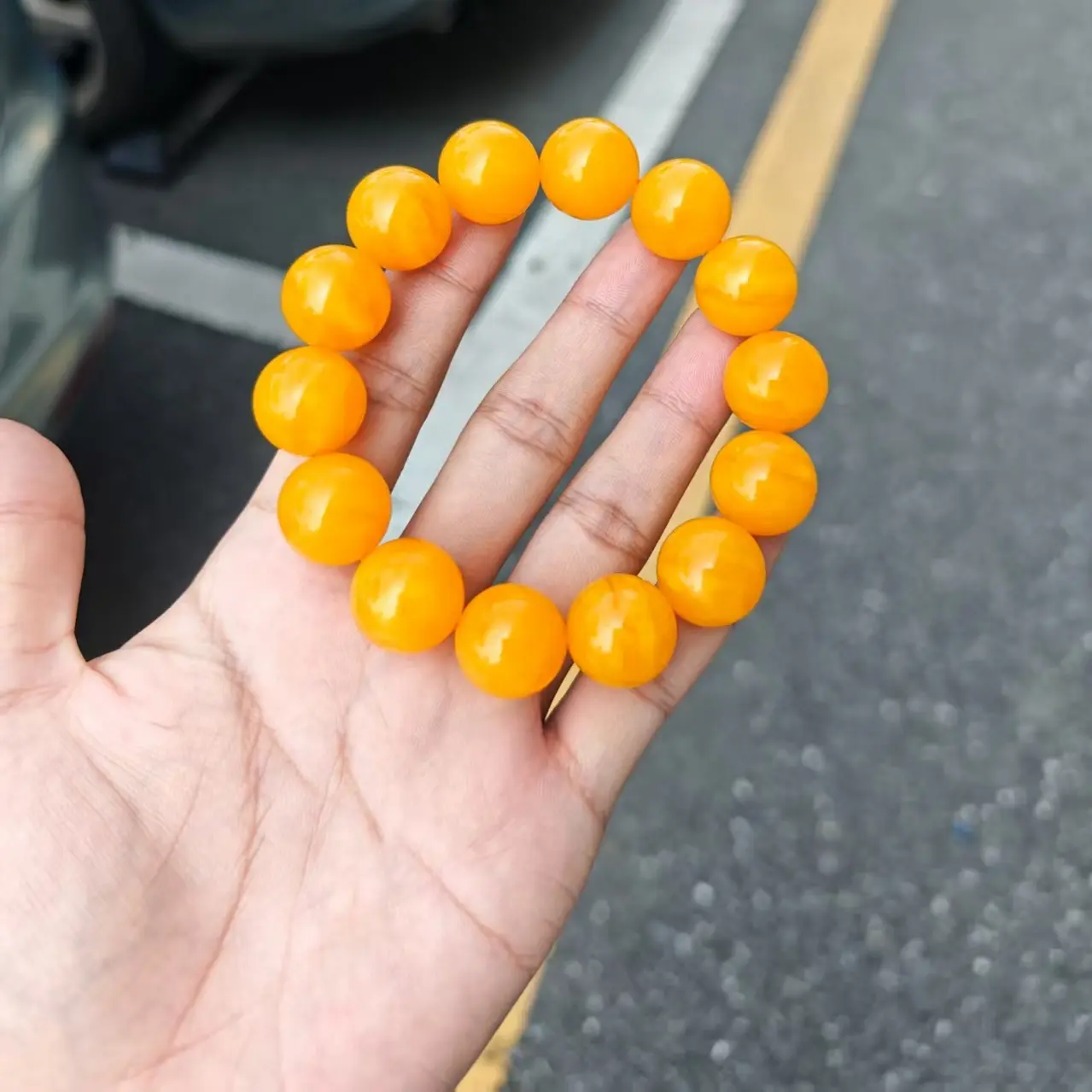 同料17焦皮料浓蜡橘红妖花精工圆珠蜜蜡手串39.24克