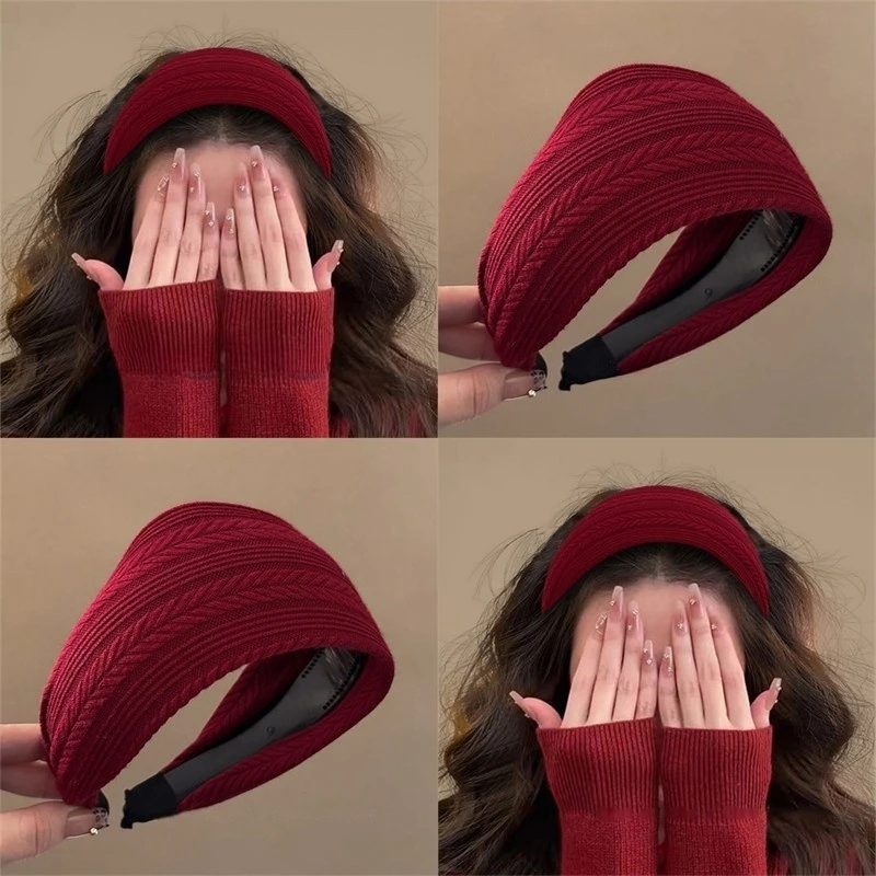 高级感菱格纹宽面发箍女复古针织头箍高颅顶压发防滑发卡简约头饰