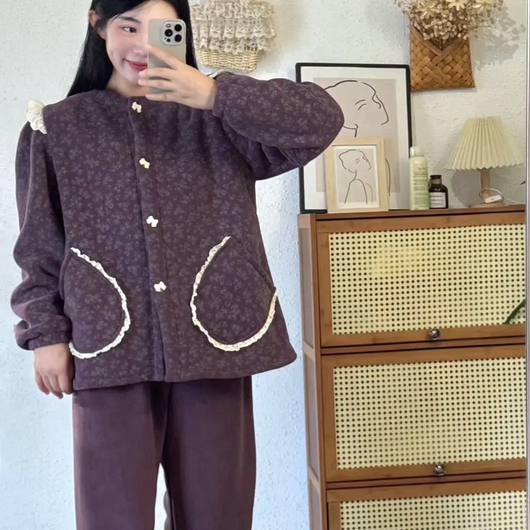 女士秋冬两层加厚时尚洋气可外穿家居服套装
