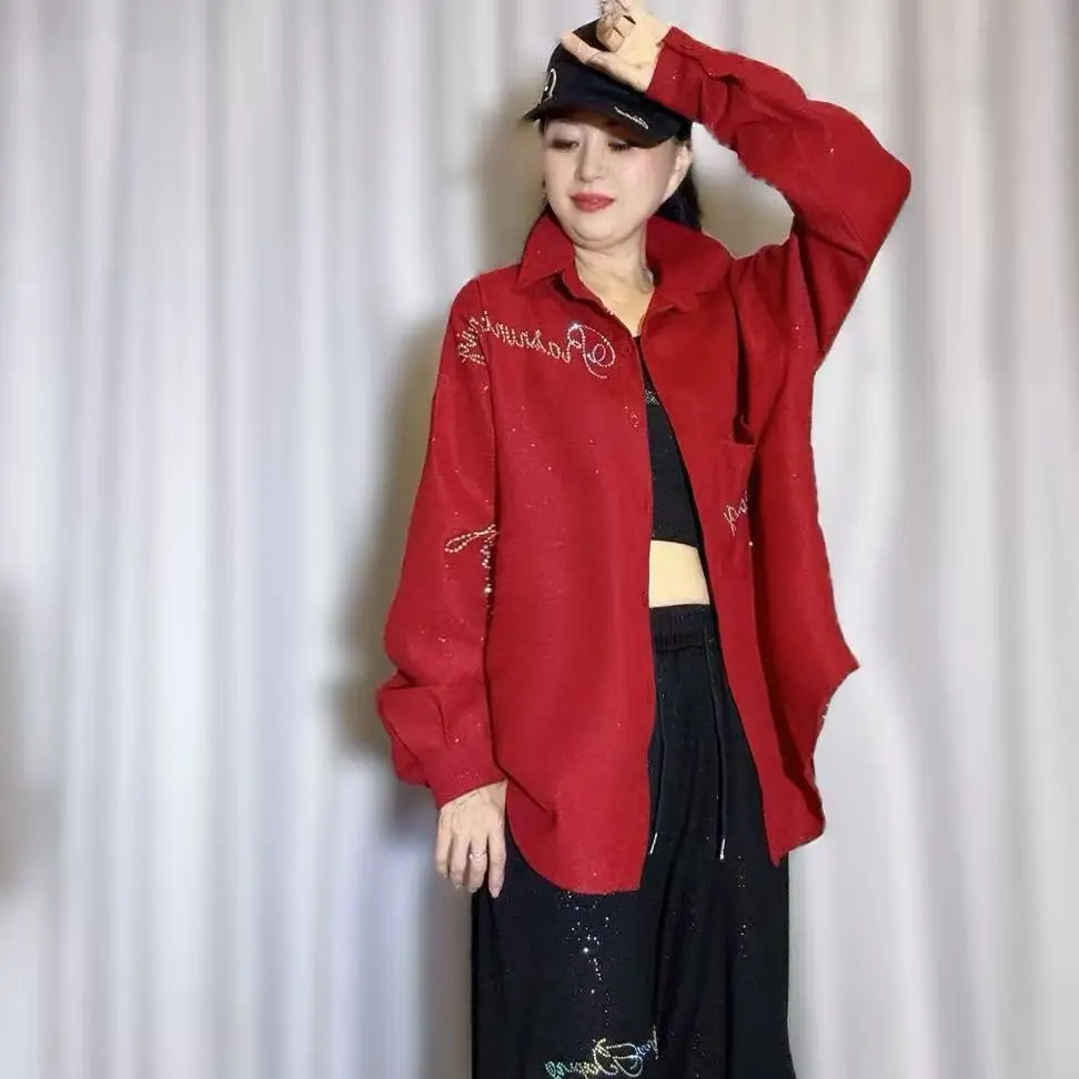 ZY5566斜纹绒烫钻衬衫秋冬新款韩版宽松长袖时尚休闲男女同款衬衫