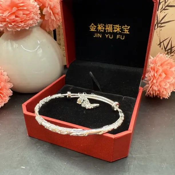 足银手镯 足银手镯足银繁花似锦蝴蝶精品手镯