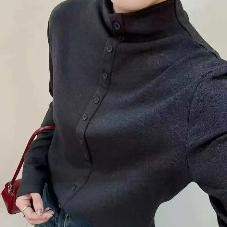 衣凡5262修身长袖堆堆领修身型休闲风上衣