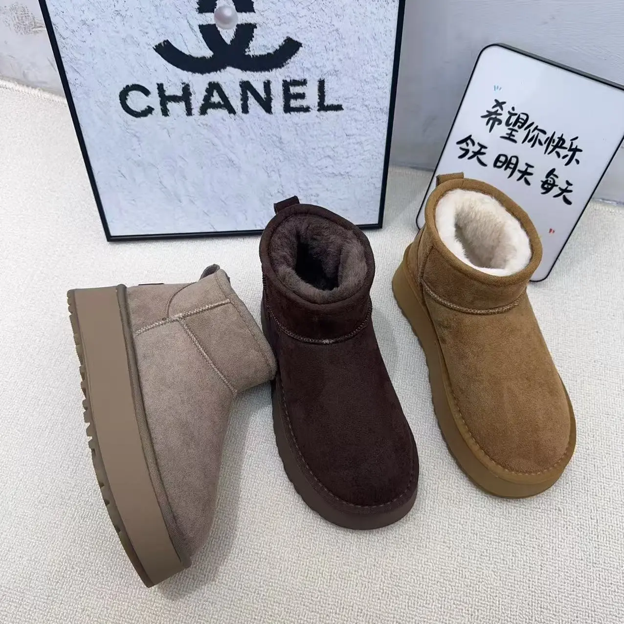 加绒加厚勃肯雪地靴女冬季保暖防滑短筒毛毛靴圆头平底棉鞋
