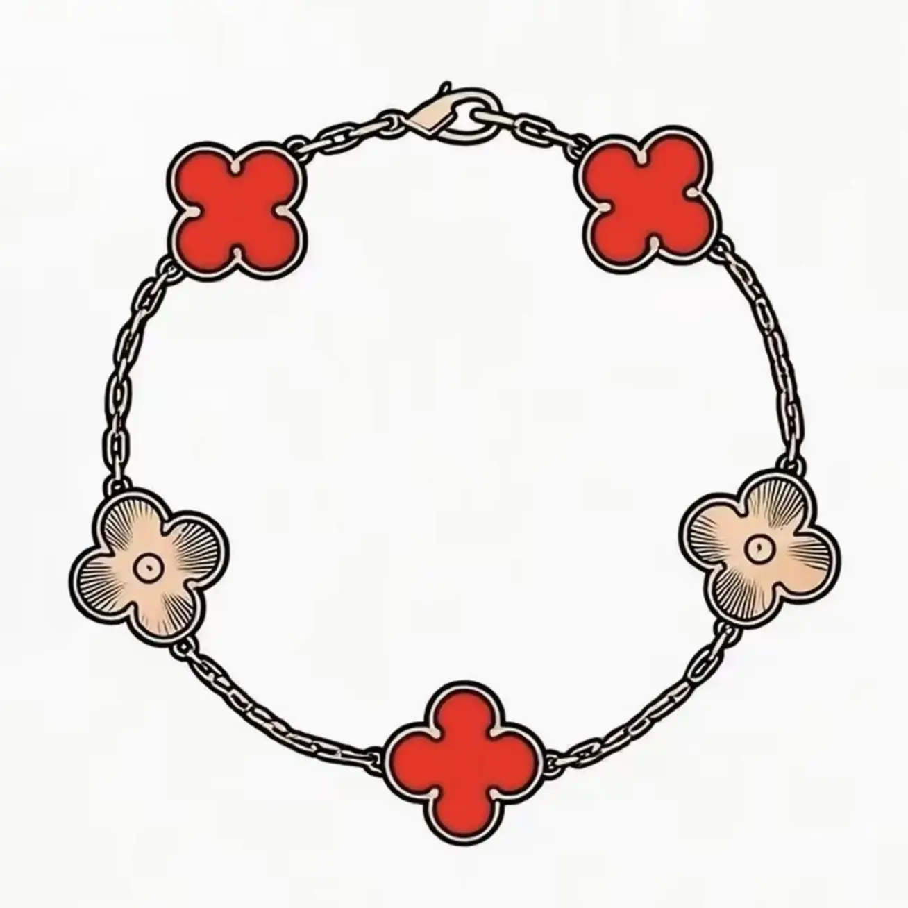 铜合金贝壳手链 铜合金五花女轻奢四叶草手链