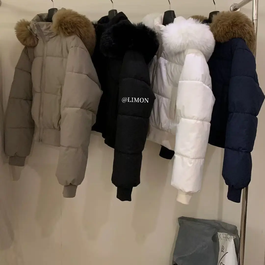 柠檬绿茶2025冬季配可拆卸毛毛领连帽棉服外套面包服女