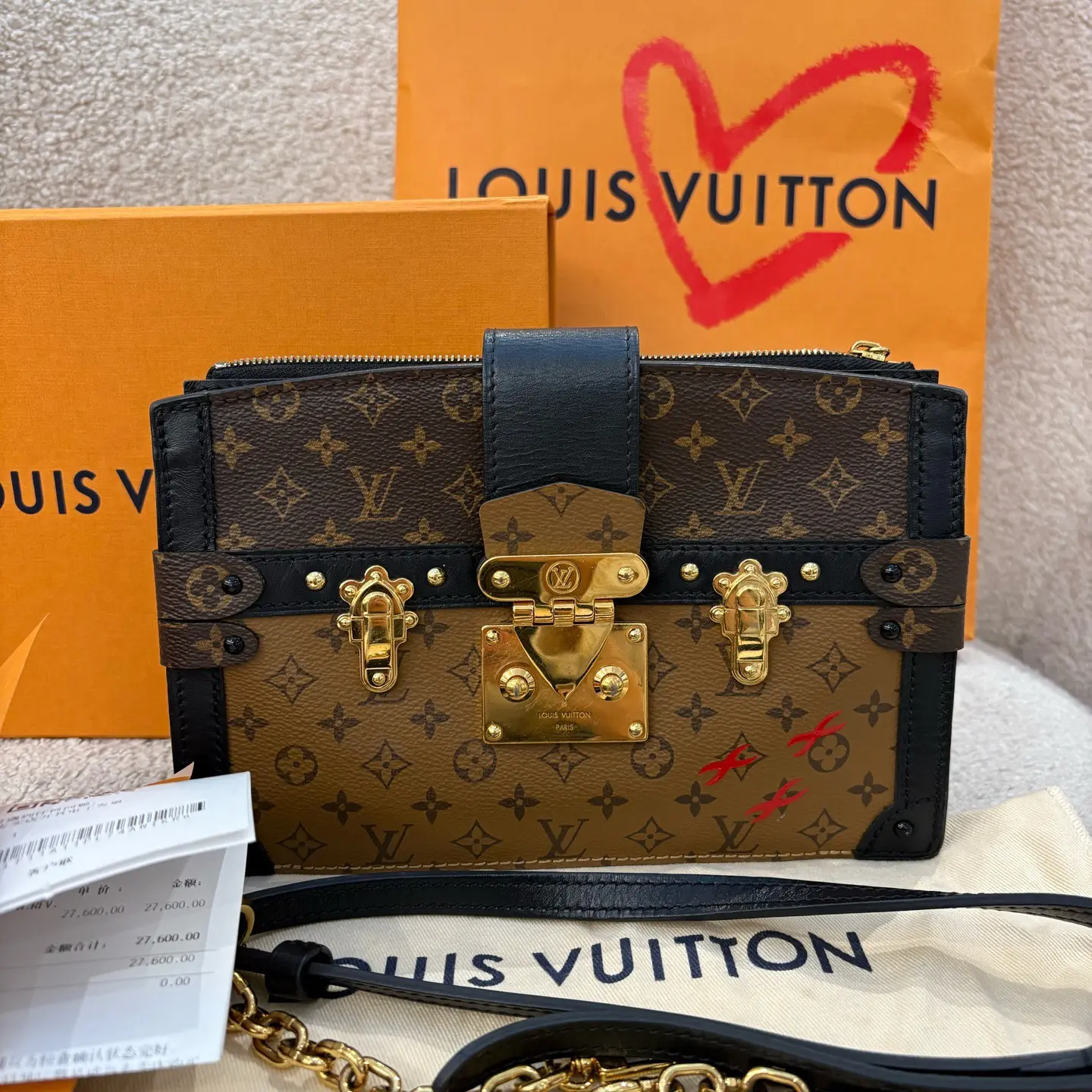 99新 LouisVuitton/路易威登 N1266 LV Trunk Clutch软盒子链条包