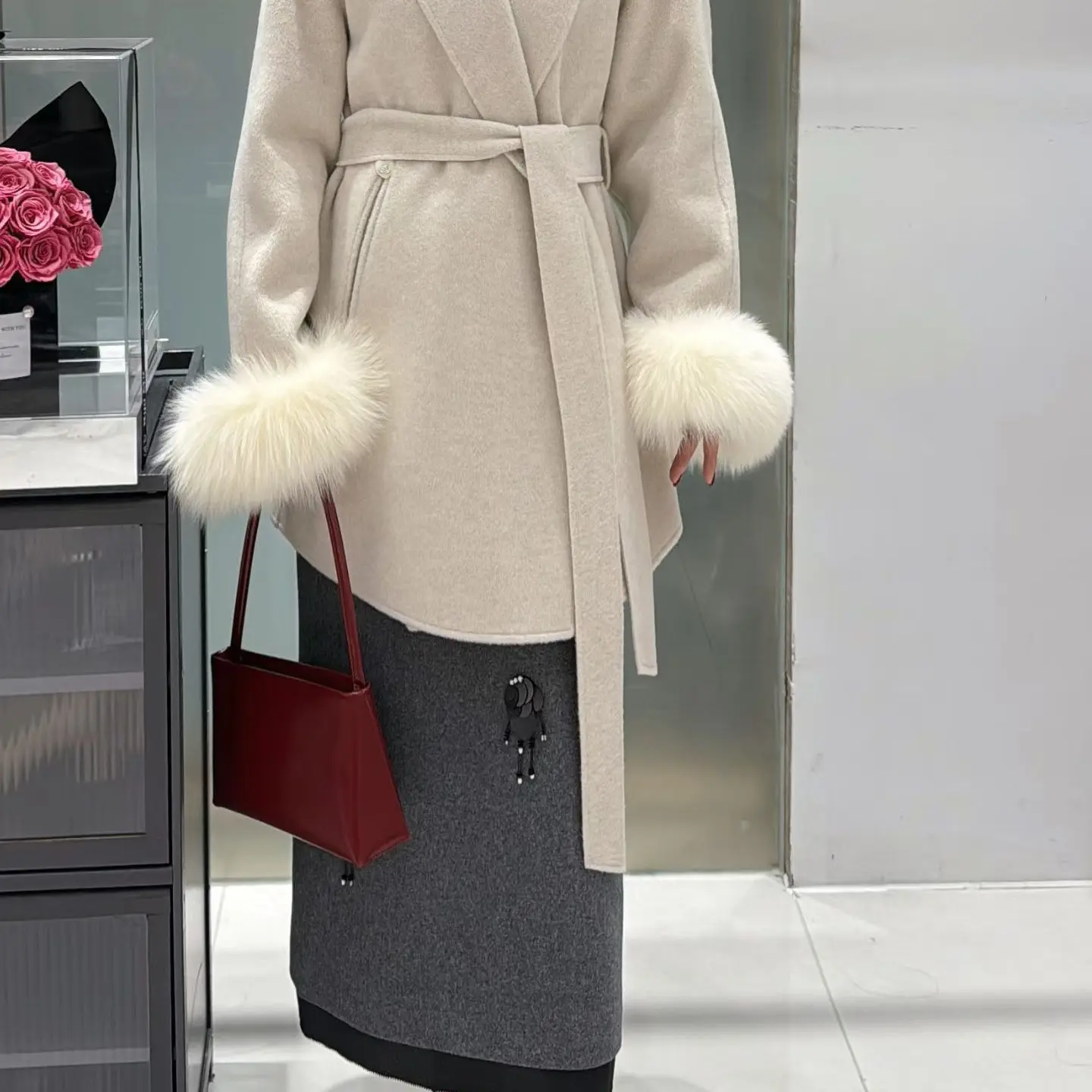 秋冬双面大衣浴袍领中长款气质显瘦毛呢外套