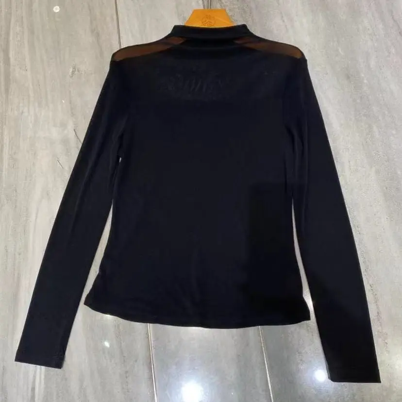 半高领网纱气质长袖打底衫女秋冬百搭修身显瘦内搭