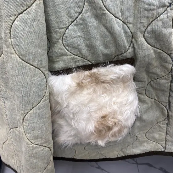 毛绒口袋牛仔棉服外套