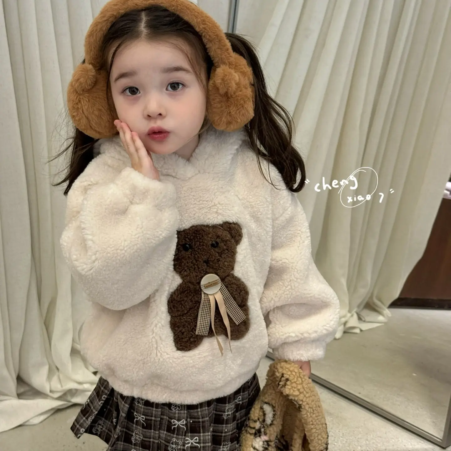 橙小七连帽绒衫厚款秋冬卫衣