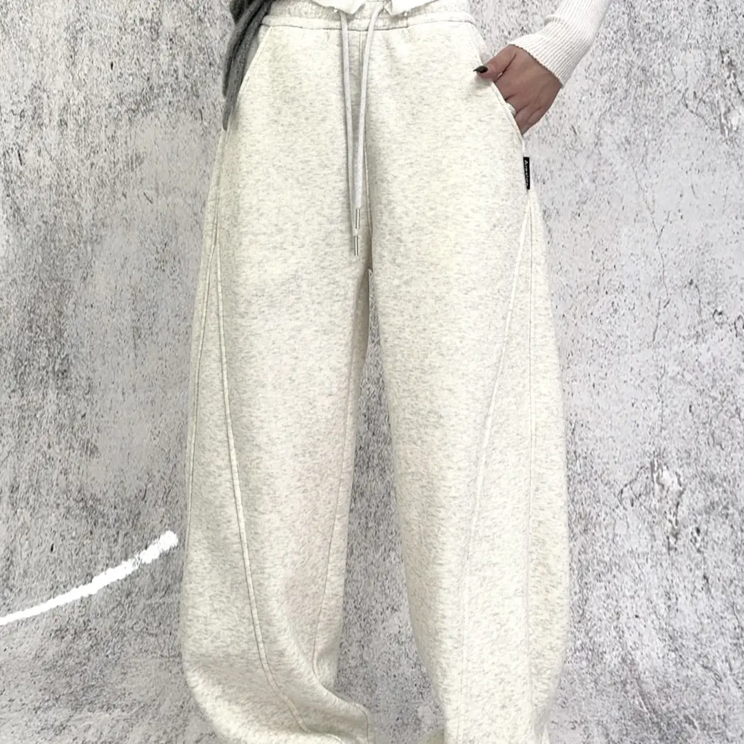 秋冬加厚加绒休闲弯刀阔腿裤保暖百搭