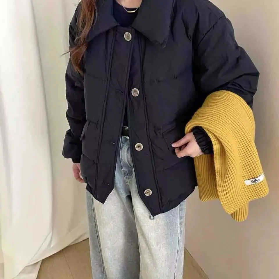 MANNI韩系高智感短阔版按扣衬衫领羽绒服