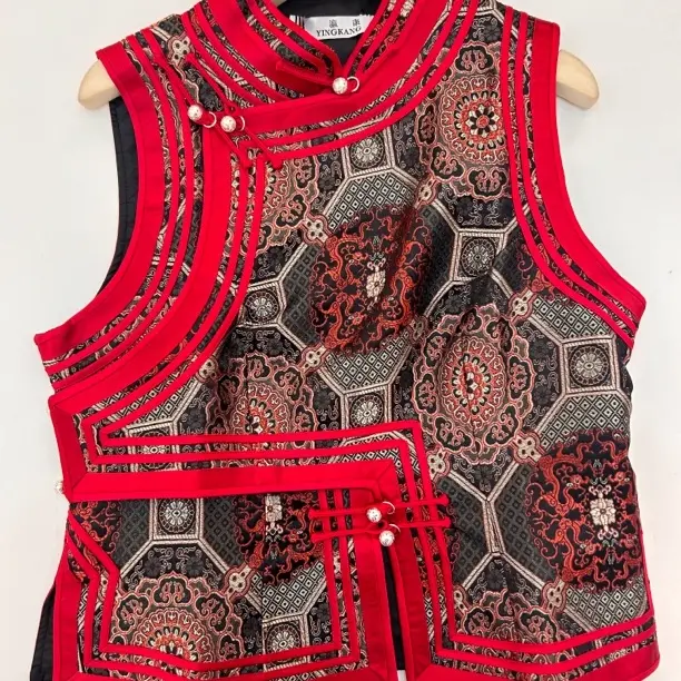 新款潮流民族风立领短款无袖单马甲