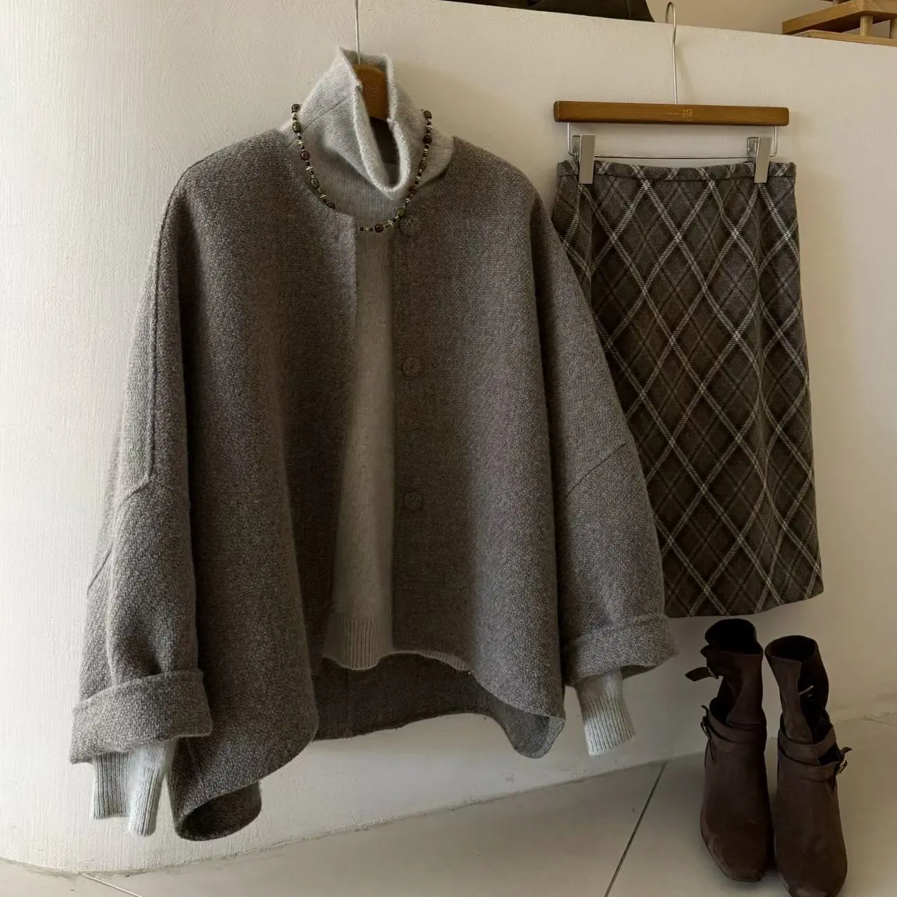 韩版宽松显瘦纯手工缝制双面女士短款毛呢大衣外套