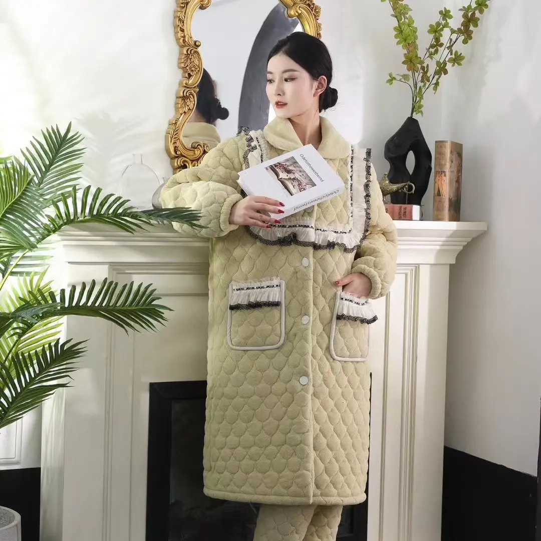 捡漏三层加厚加绒夹棉女士冬季长袍式套装