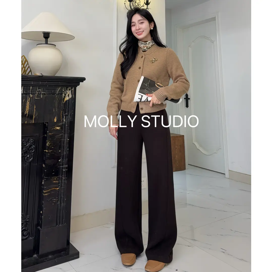 MOLLY自制【艺术生】桑蚕丝绵羊毛裤高腰遮肉显瘦休闲直筒裤