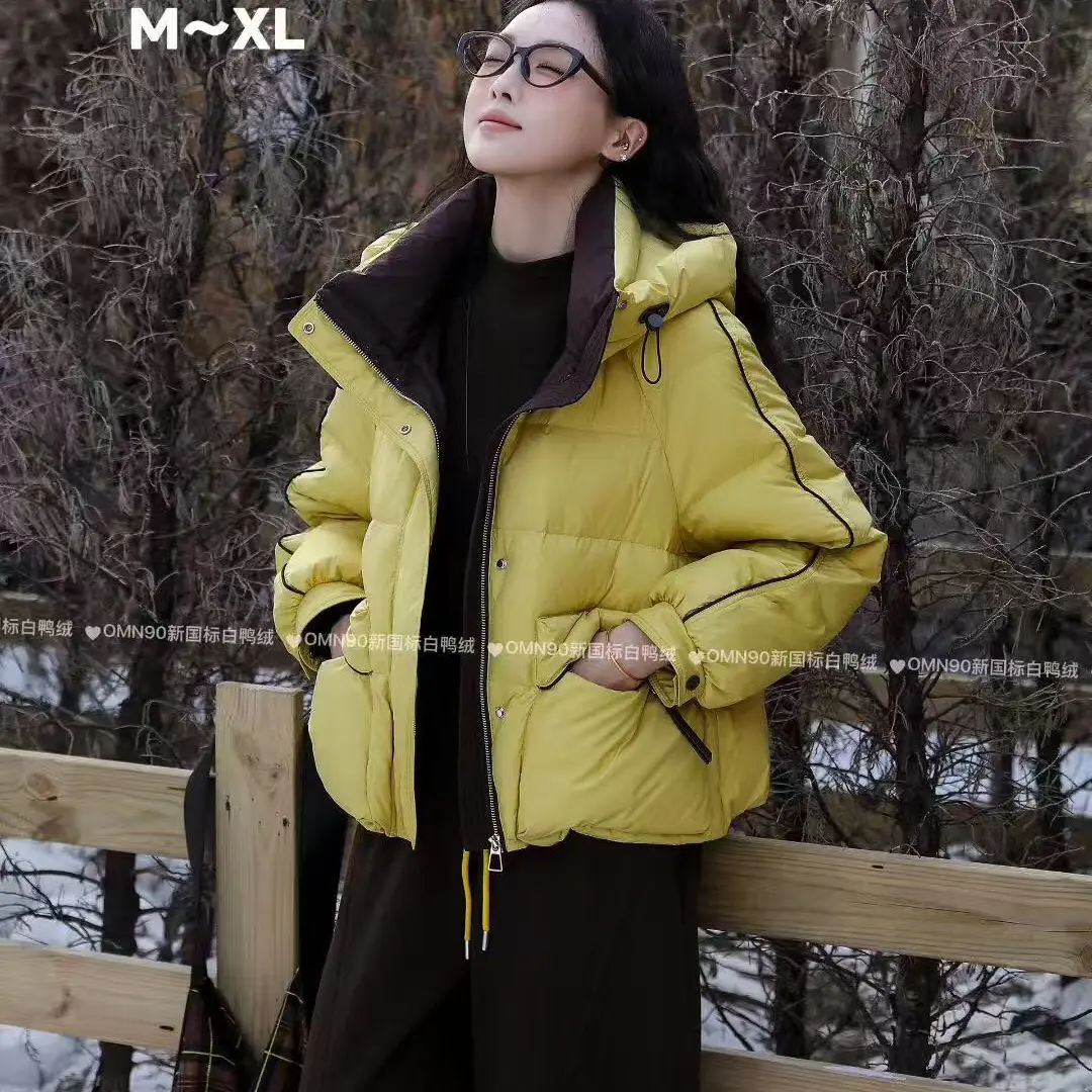 小清新新款加厚连帽白鸭绒短款