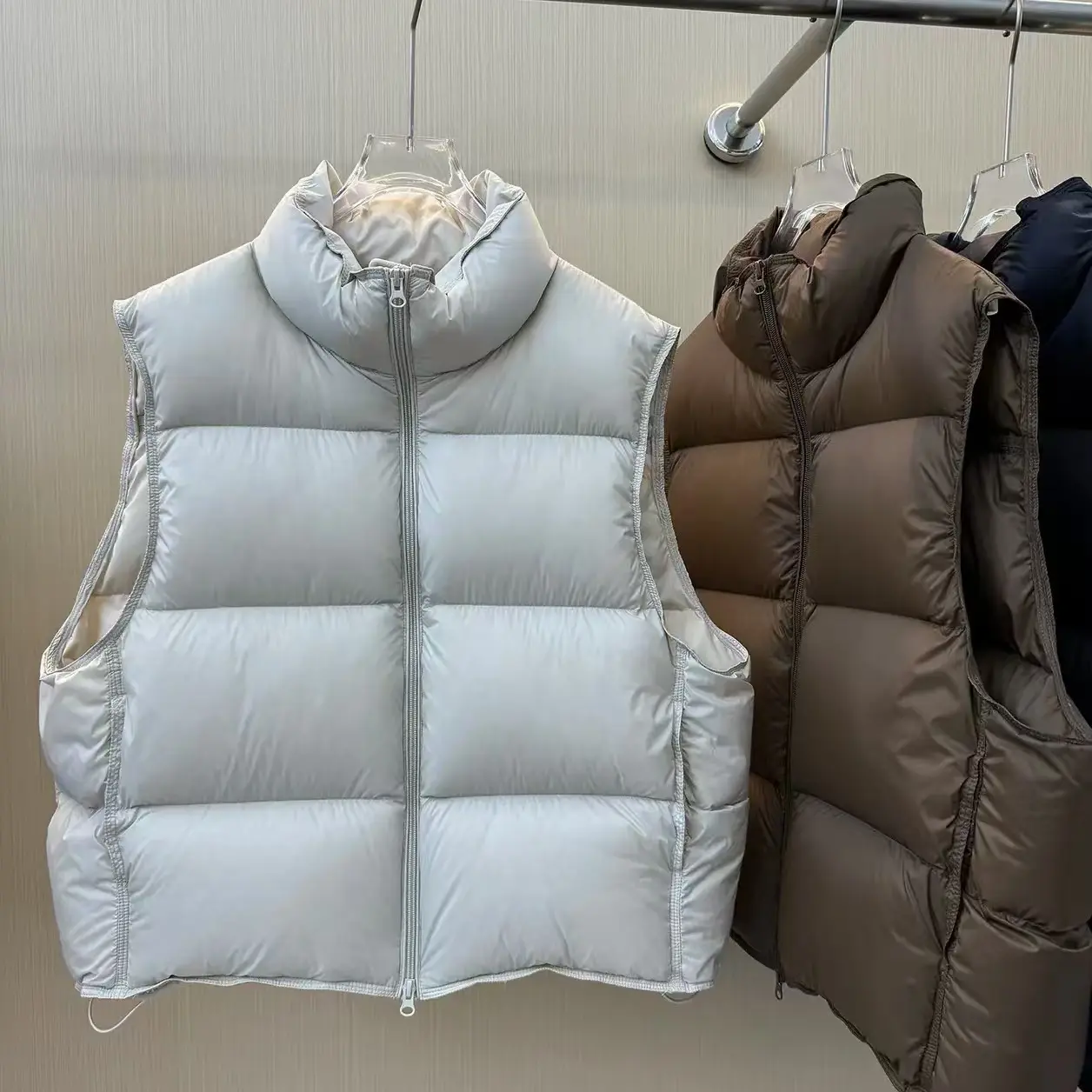 立领马甲白纯色厚实坎肩韩系蓬松双头拉链宽松保暖冬款女装