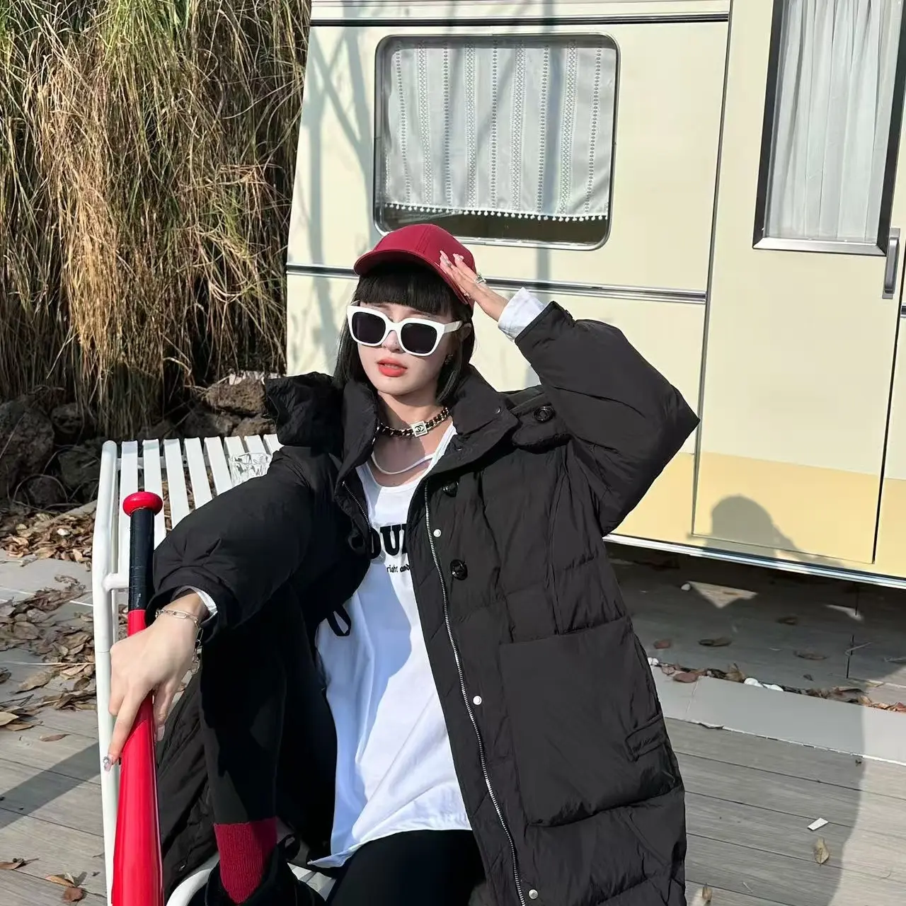 长款连帽中长款加厚保暖白鸭绒女冬季韩系时尚百搭过膝