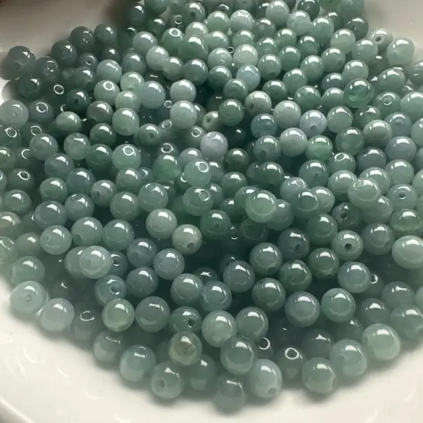 天然翡翠A货圆珠散珠配件DIY蓝水卡4.8mm100颗