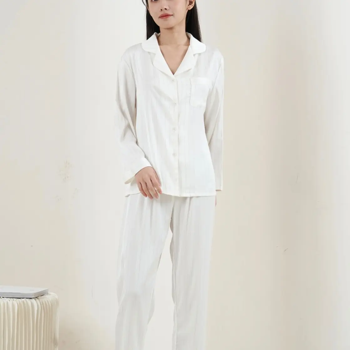 春秋新款可外穿冰丝情侣长袖长裤睡衣套装家居服