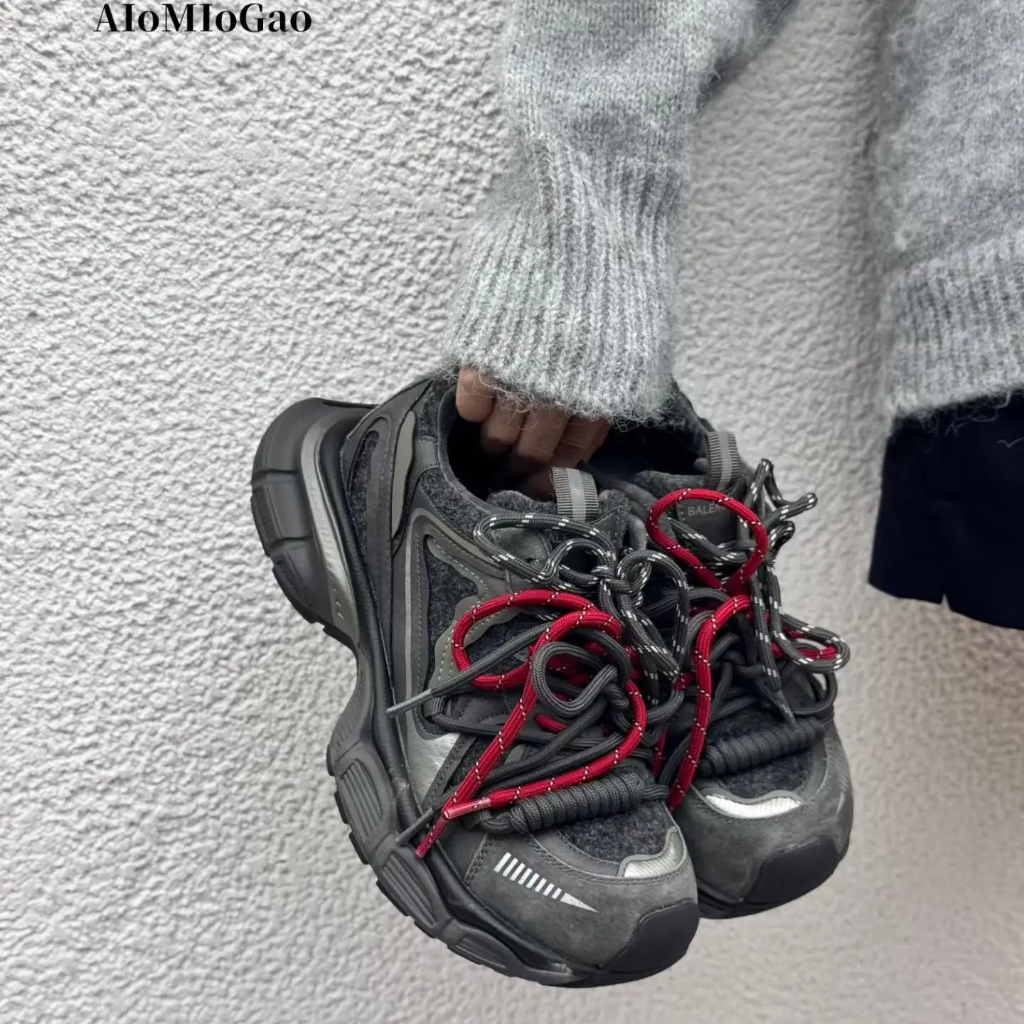 真皮加绒老爹鞋女秋冬新款小个子厚底系带复古休闲时尚运动鞋