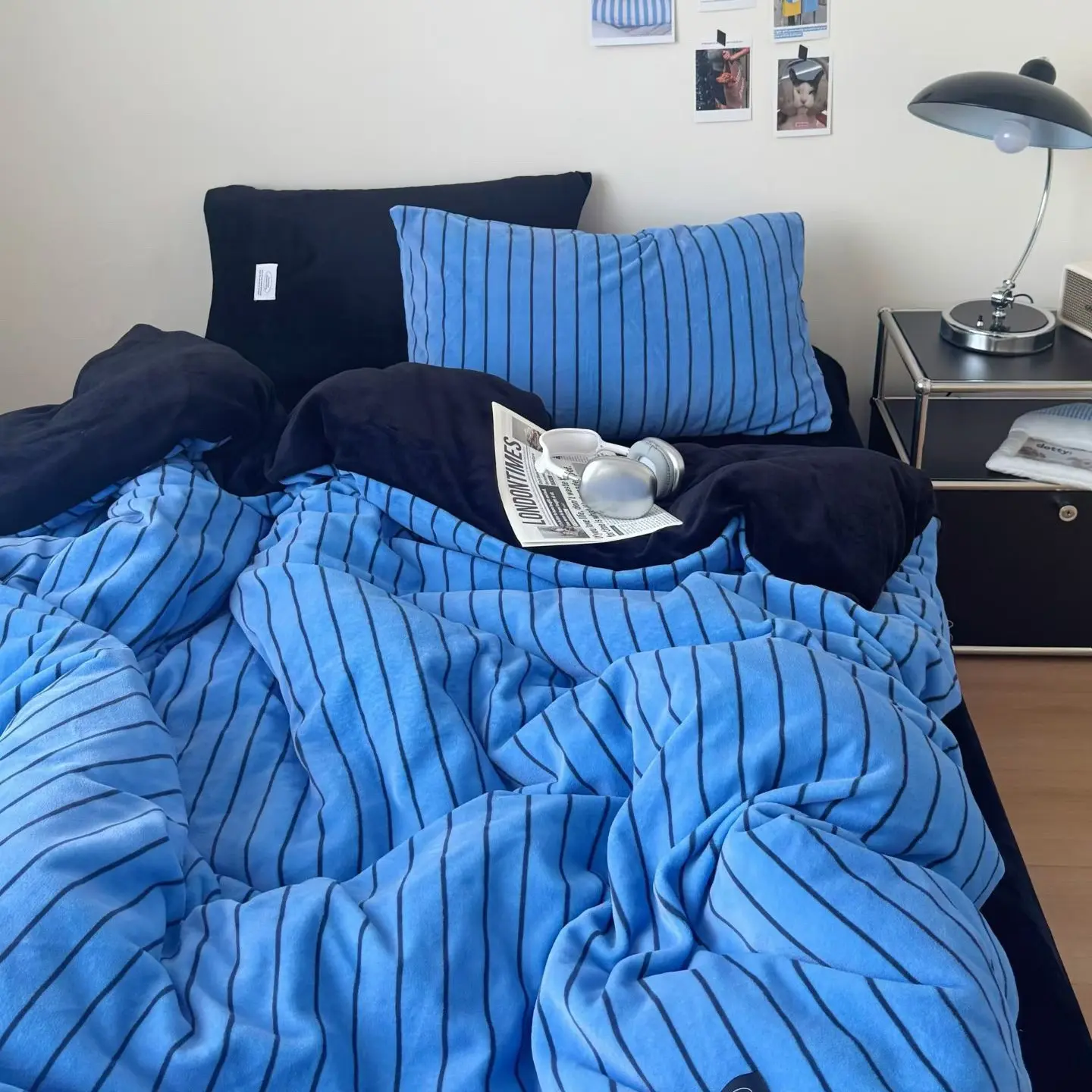 Linda｜极简约条纹秋冬厚重加厚加绒保暖柔软牛奶绒四件套宿舍ins