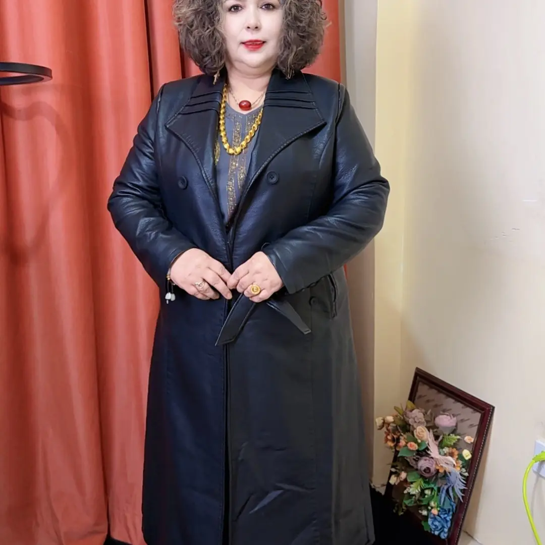 海宁真皮皮衣女中长款过膝加棉加厚皮风衣外套冬季新款修身显瘦