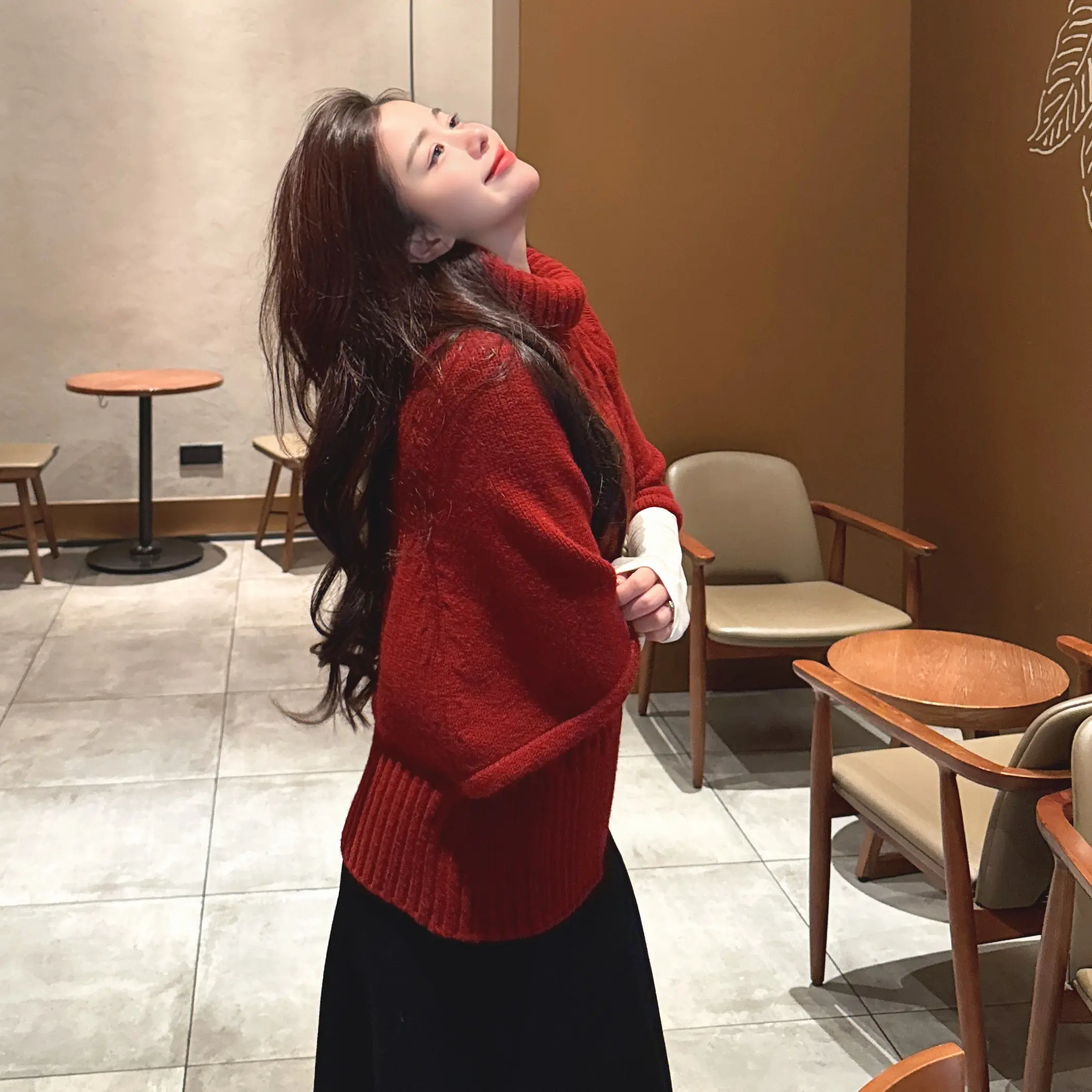 这个上衣好喜欢！韩系高领针织斗篷毛衣