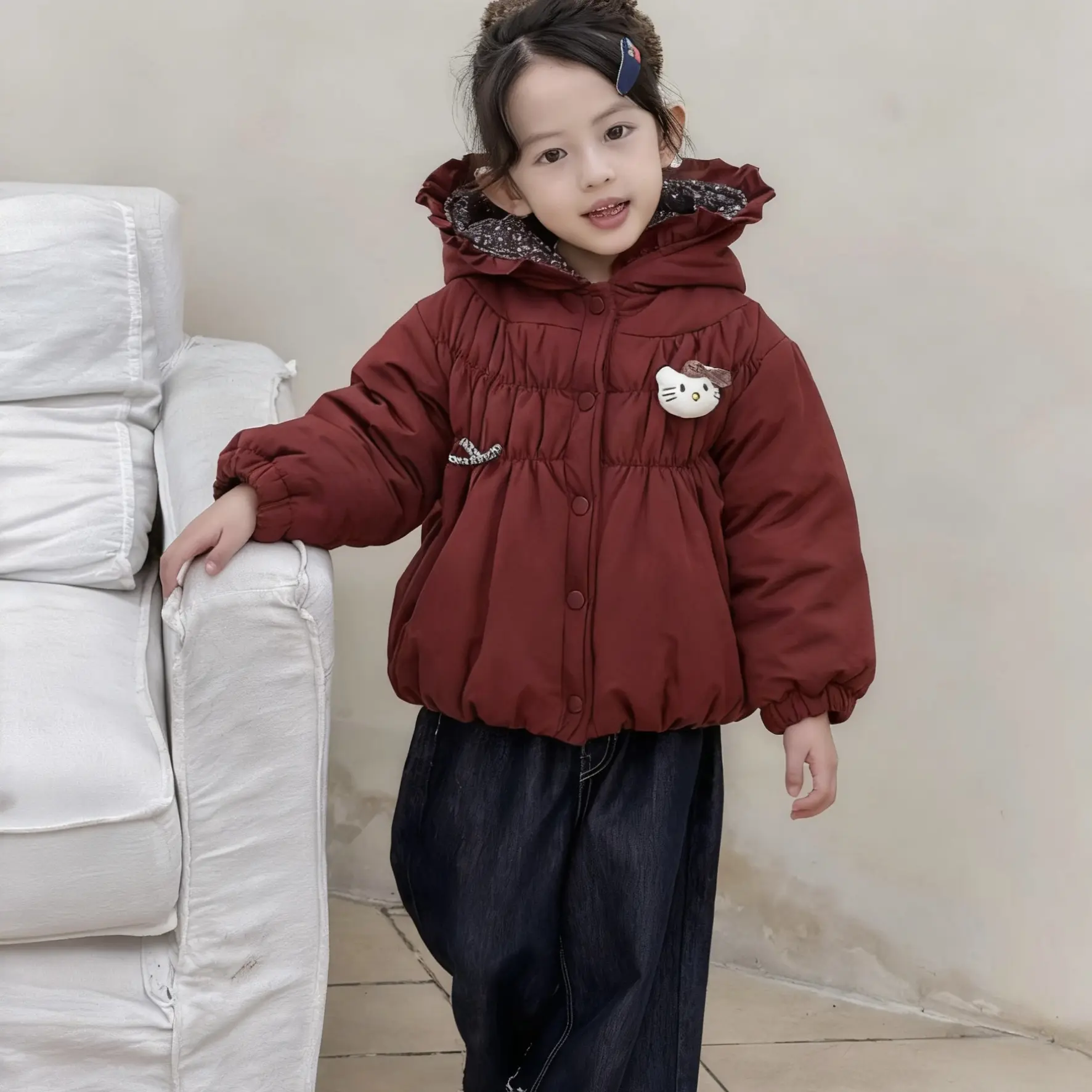 女童加绒加厚连帽棉服冬季新款女宝宝韩版洋气保暖棉袄外套派克服