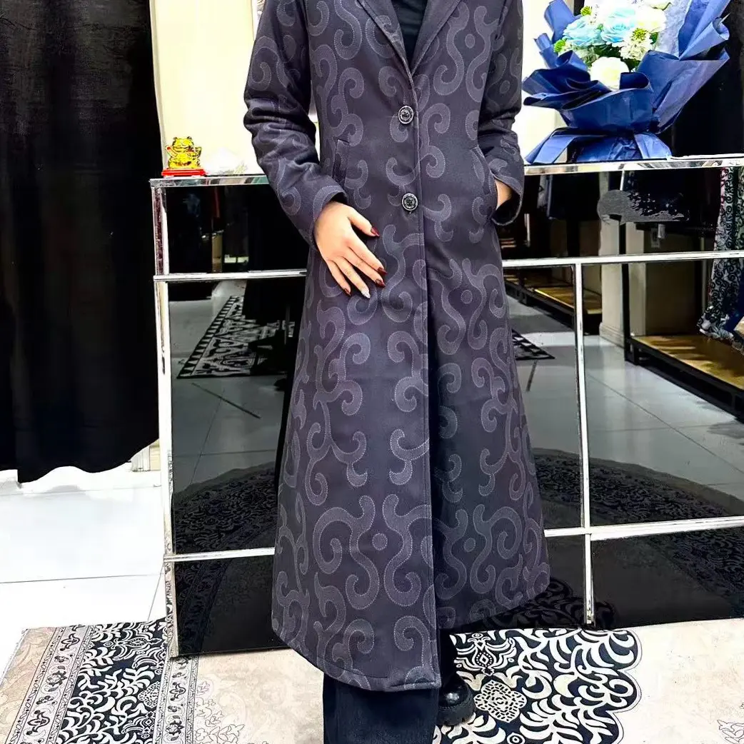 香云纱拼电力纺平板印花双面穿长款风衣