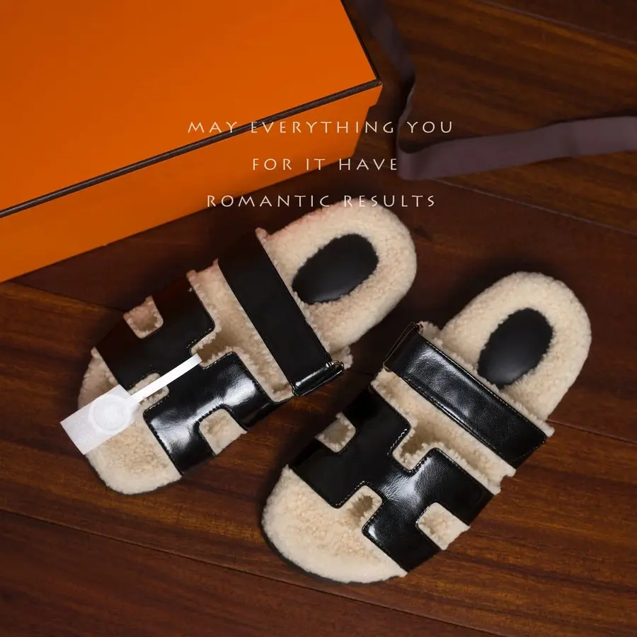 秋冬新款真皮厚底羊羔毛女款保暖休闲棉拖鞋