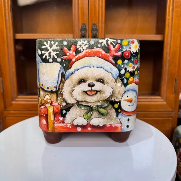 透气多肉植物手工釉烧手绘陶瓷花盆口径9外高11