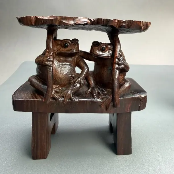 老挝大红酸枝呱呱来财摆件架小香炉杯架底座