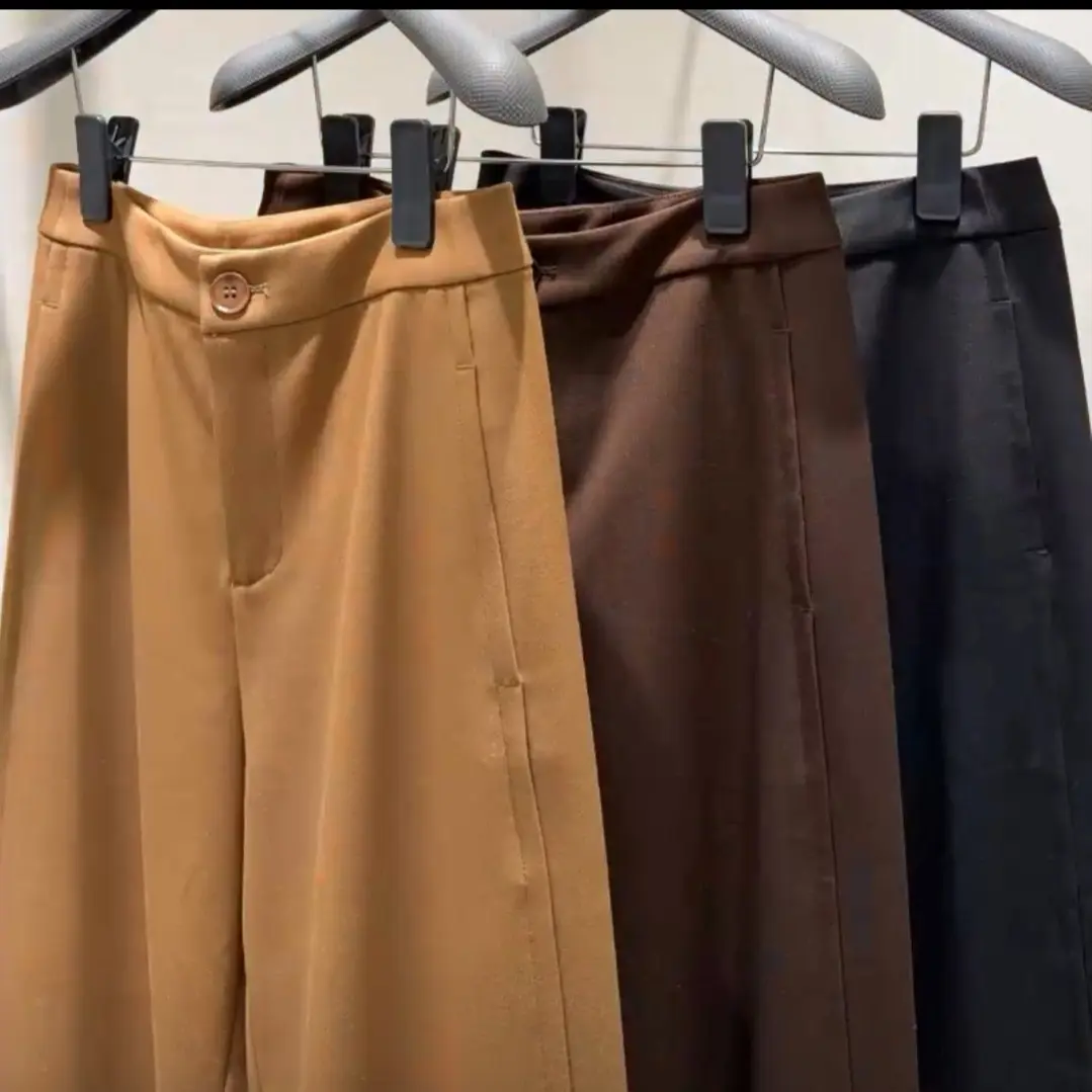 领姿 170649秋冬抗皱高腰显瘦直筒休闲裤百搭通勤宽松阔腿长裤