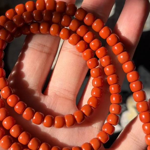 全品南红纯色瓦西柿子红佛珠108颗卡7mm重52.5g