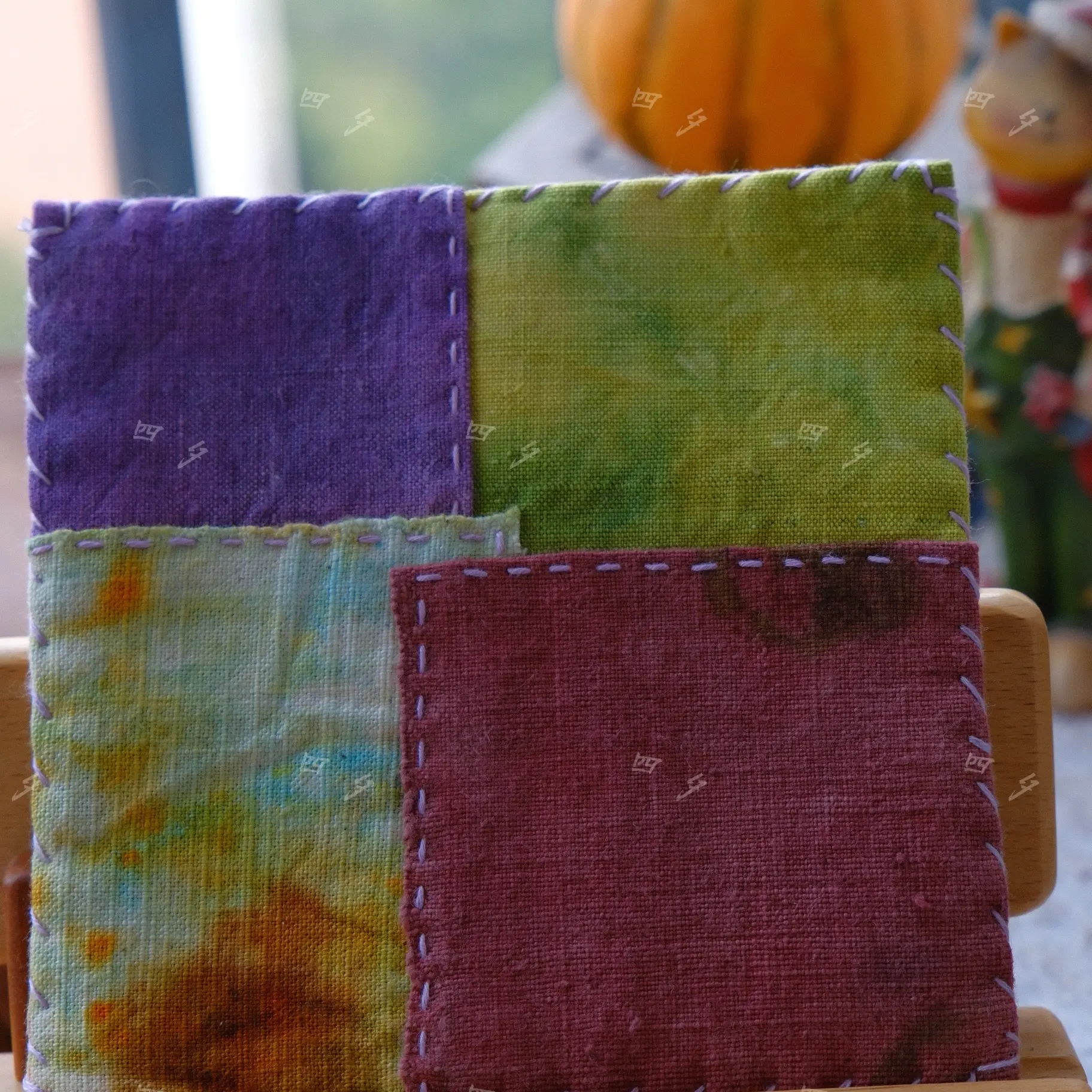 植物染布手工缝制杯垫 尺寸13乘13cm 双面可用，适合多种用途