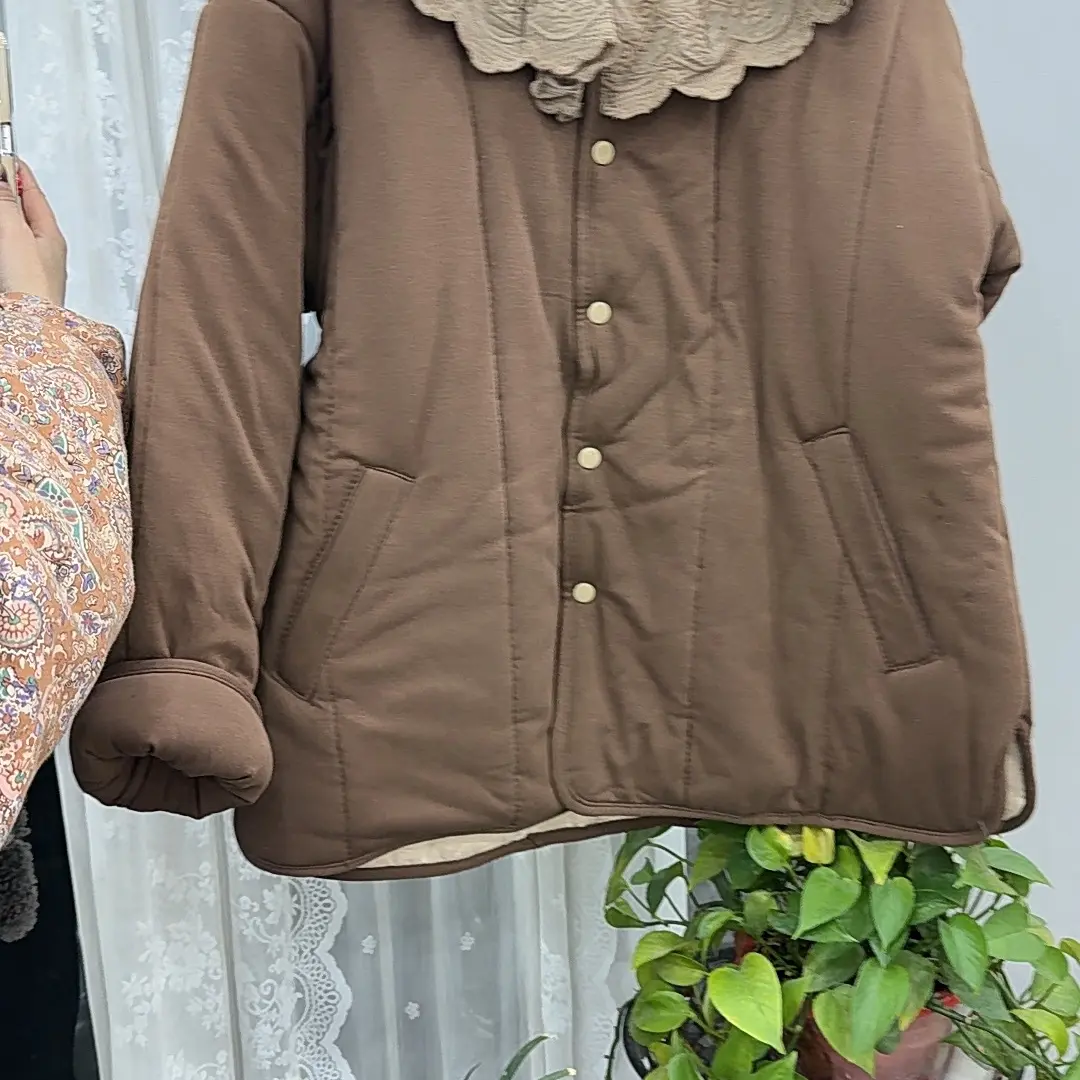 冬季新疆棉加厚蕾丝花边领宽松保暖可外穿女士家居服棉花上衣