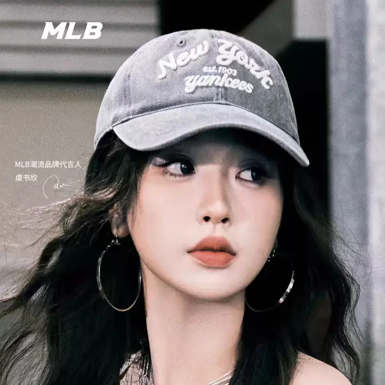 MLB韩国棒球帽专柜正品2025夏季新款水洗复古做旧三排刺绣鸭舌帽