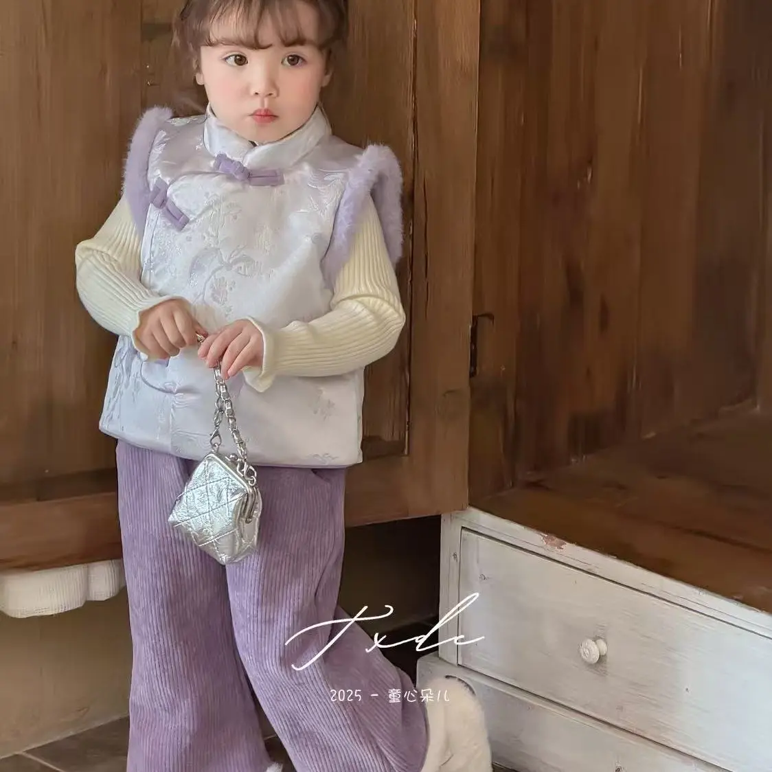 女童秋冬国风夹棉汉服套装宝宝周岁礼服三件套