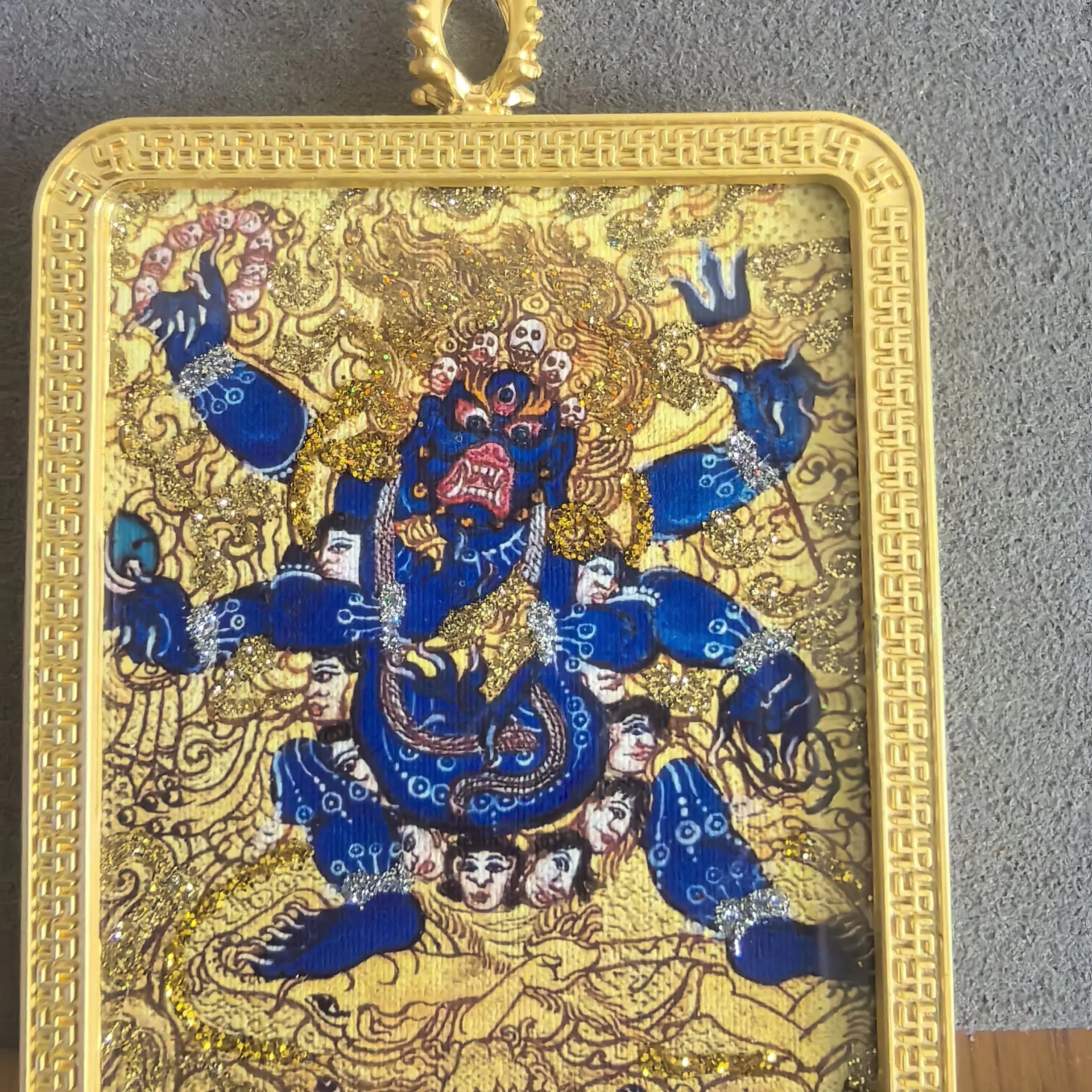 瑾谛堂高工大黑天合金唐卡吊坠藏式扎西德勒