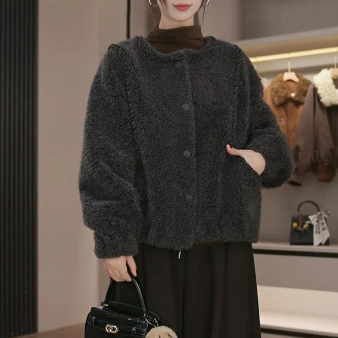 2025新款保暖时尚洋气高级感圆领韩版百搭外套女宽松显瘦百搭上衣